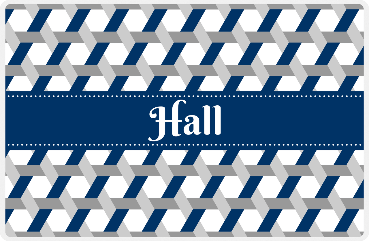 Personalized Trellis II Placemat - Light Grey and White - Navy Ribbon Frame -  View