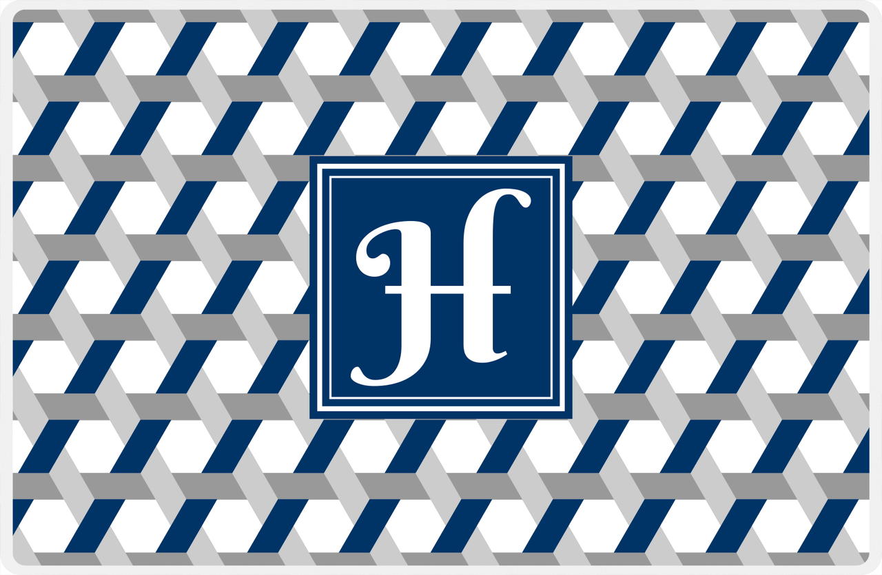 Personalized Trellis II Placemat - Light Grey and White - Navy Square Frame -  View