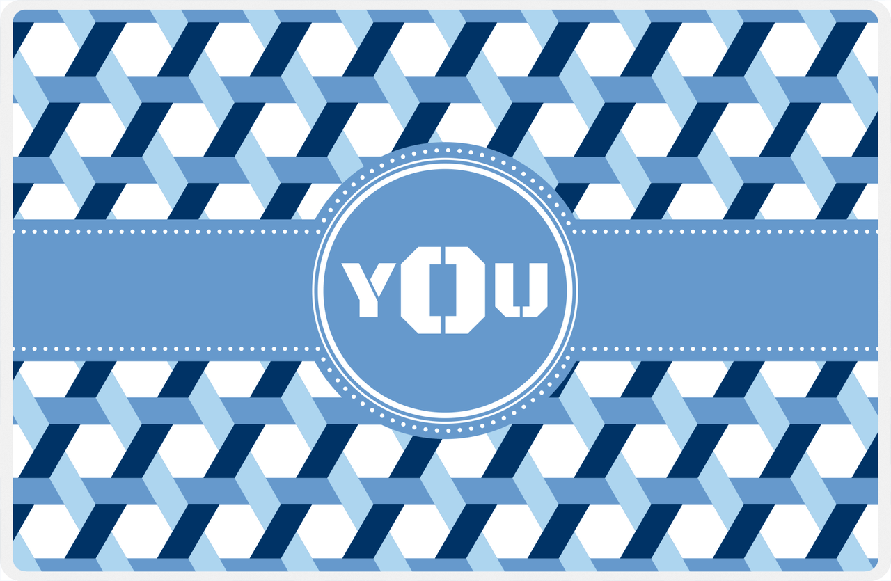 Personalized Trellis II Placemat - Navy and Light Blue - Glacier Circle Frame with Ribbon -  View
