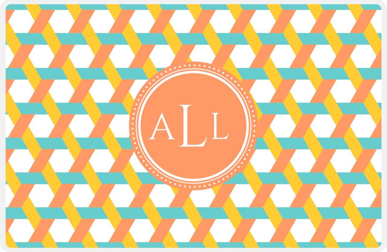 Personalized Trellis II Placemat - Viking Blue and Mustard - Tangerine Circle Frame -  View
