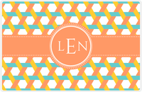 Thumbnail for Personalized Trellis II Placemat - Viking Blue and Mustard - Tangerine Circle Frame with Ribbon -  View