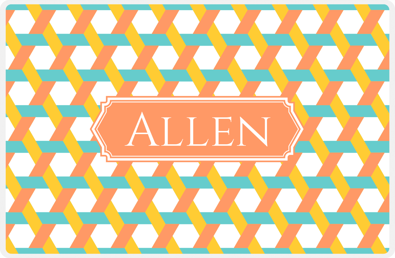 Personalized Trellis II Placemat - Viking Blue and Mustard - Tangerine Decorative Rectangle Frame -  View