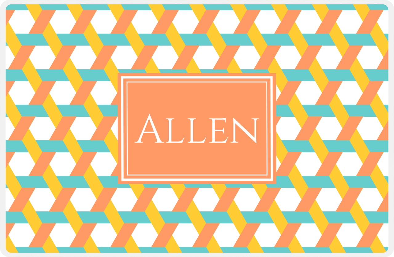 Personalized Trellis II Placemat - Viking Blue and Mustard - Tangerine Rectangle Frame -  View