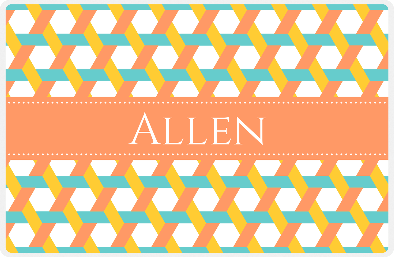 Personalized Trellis II Placemat - Viking Blue and Mustard - Tangerine Ribbon Frame -  View
