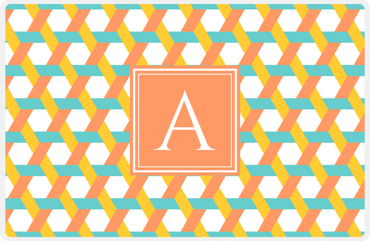Personalized Trellis II Placemat - Viking Blue and Mustard - Tangerine Square Frame -  View