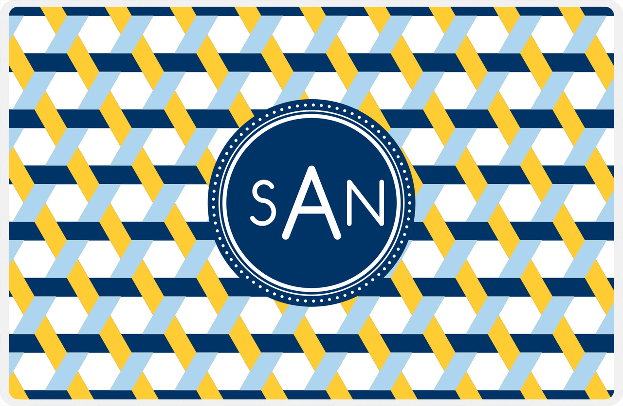 Personalized Trellis II Placemat - Navy and Mustard - Navy Circle Frame -  View