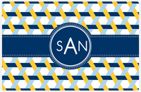 Thumbnail for Personalized Trellis II Placemat - Navy and Mustard - Navy Circle Frame with Ribbon -  View