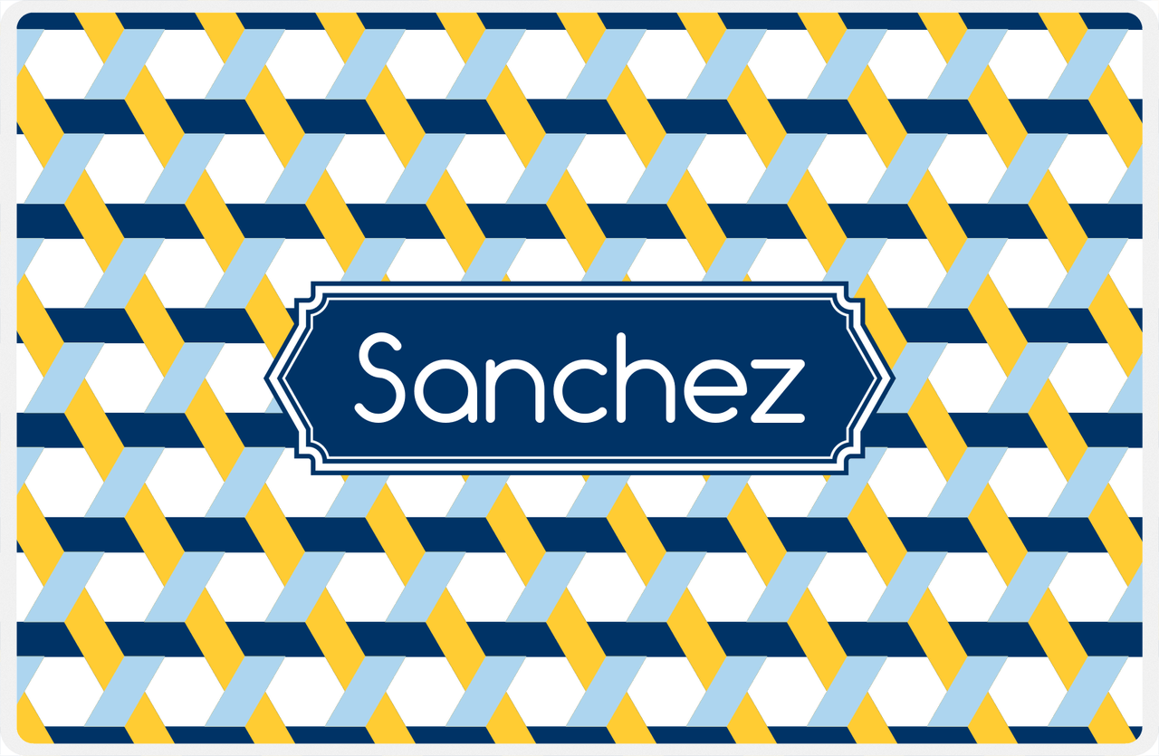 Personalized Trellis II Placemat - Navy and Mustard - Navy Decorative Rectangle Frame -  View