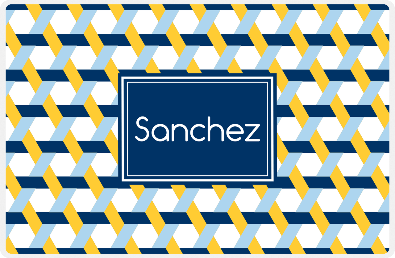 Personalized Trellis II Placemat - Navy and Mustard - Navy Rectangle Frame -  View