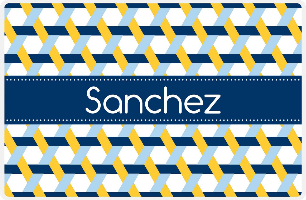 Personalized Trellis II Placemat - Navy and Mustard - Navy Ribbon Frame -  View