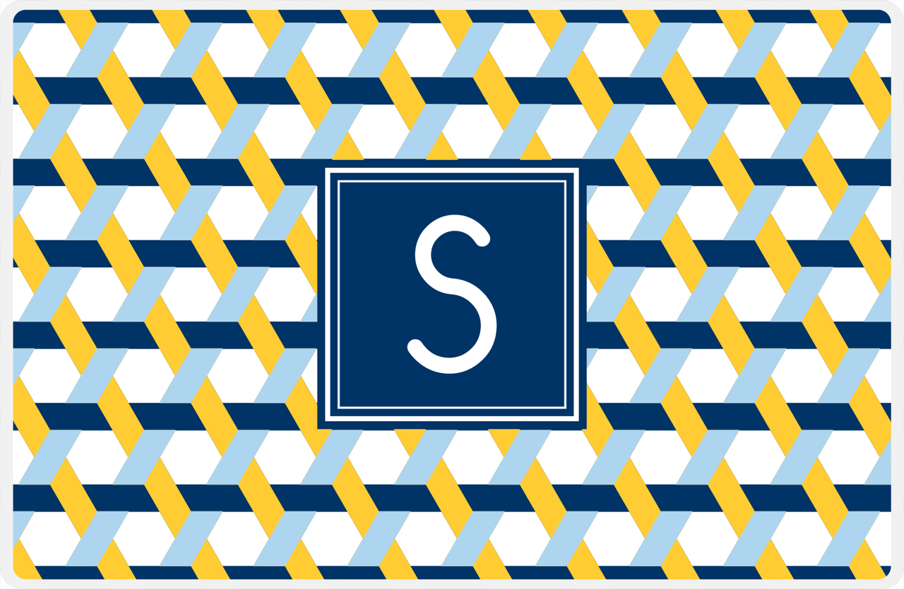 Personalized Trellis II Placemat - Navy and Mustard - Navy Square Frame -  View