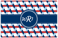 Thumbnail for Personalized Trellis II Placemat - Cherry Red and White - Navy Circle Frame with Ribbon -  View