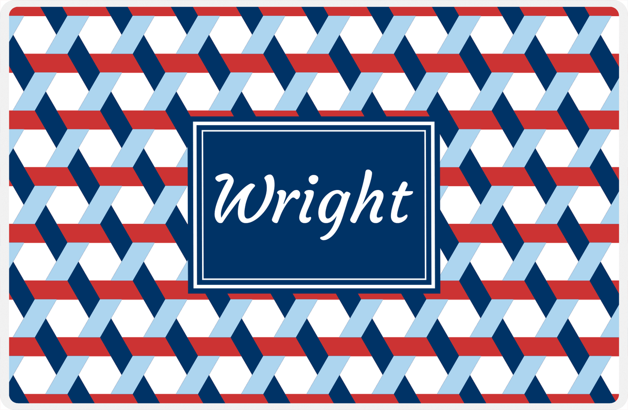 Personalized Trellis II Placemat - Cherry Red and White - Navy Rectangle Frame -  View