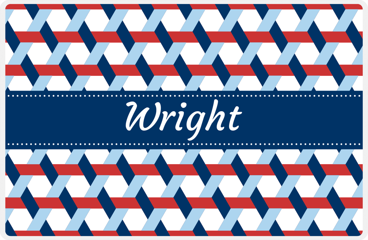 Personalized Trellis II Placemat - Cherry Red and White - Navy Ribbon Frame -  View