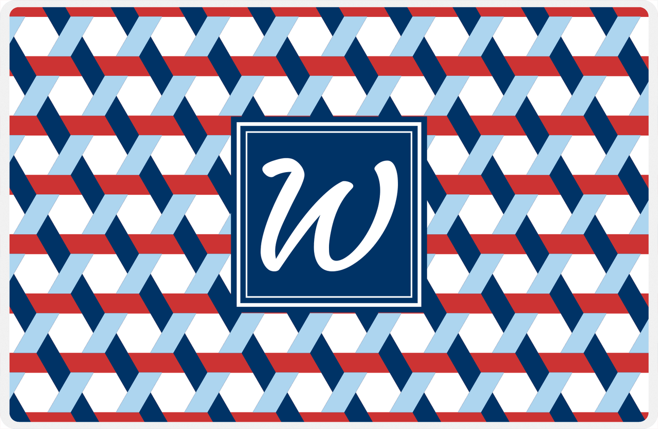 Personalized Trellis II Placemat - Cherry Red and White - Navy Square Frame -  View
