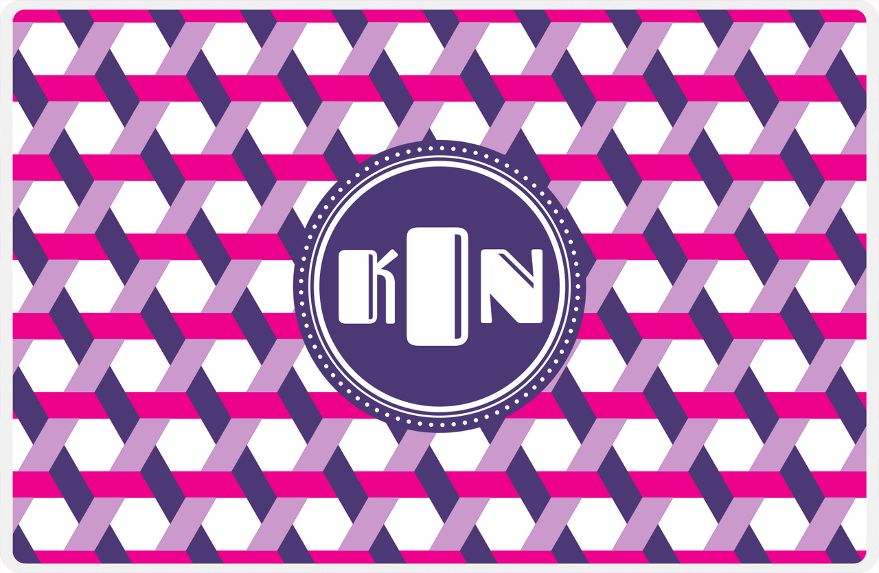 Personalized Trellis II Placemat - Hot Pink and White - Indigo Circle Frame -  View