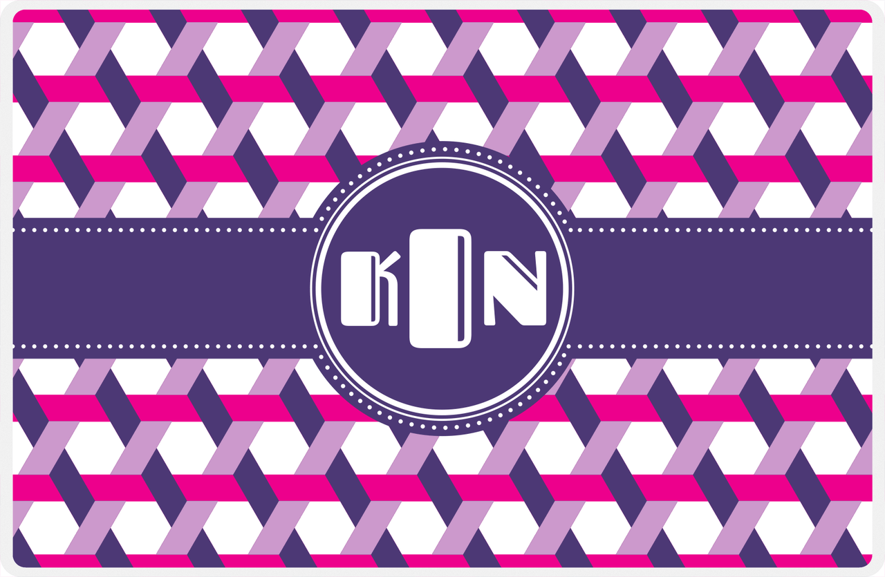 Personalized Trellis II Placemat - Hot Pink and White - Indigo Circle Frame with Ribbon -  View