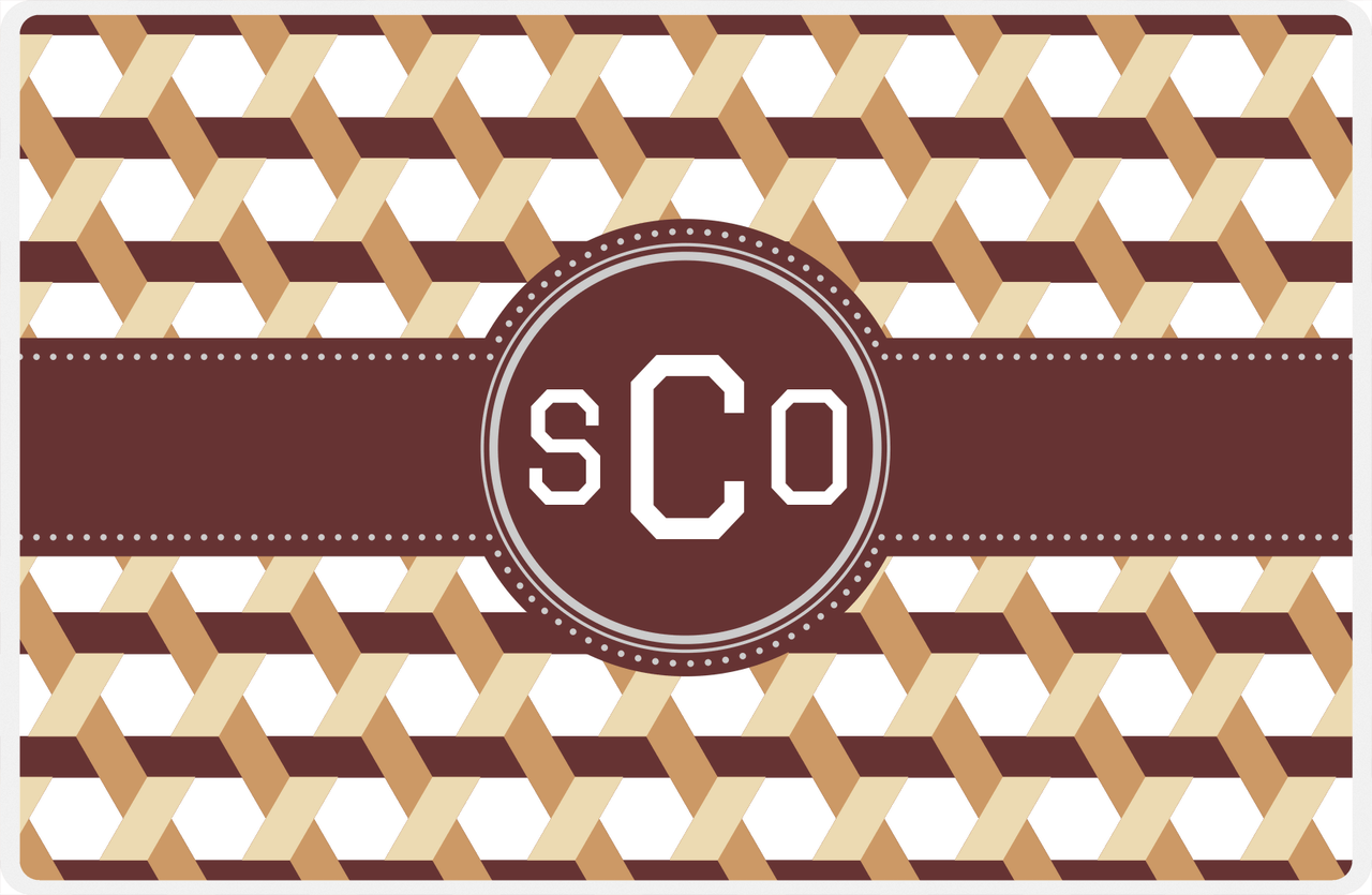 Personalized Trellis II Placemat - Light Brown and Champagne - Brown Circle Frame with Ribbon -  View