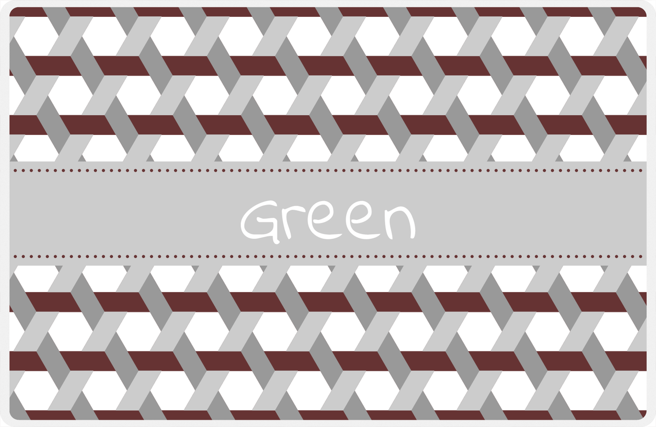 Personalized Trellis II Placemat - Brown and White - Light Grey Ribbon Frame -  View