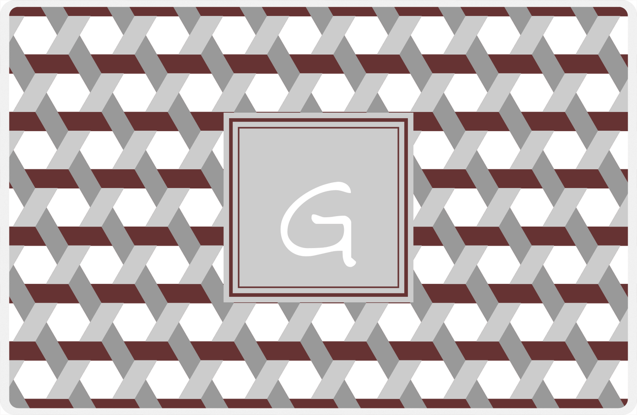 Personalized Trellis II Placemat - Brown and White - Light Grey Square Frame -  View