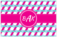 Thumbnail for Personalized Trellis II Placemat - Viking Blue and White - Hot Pink Circle Frame with Ribbon -  View