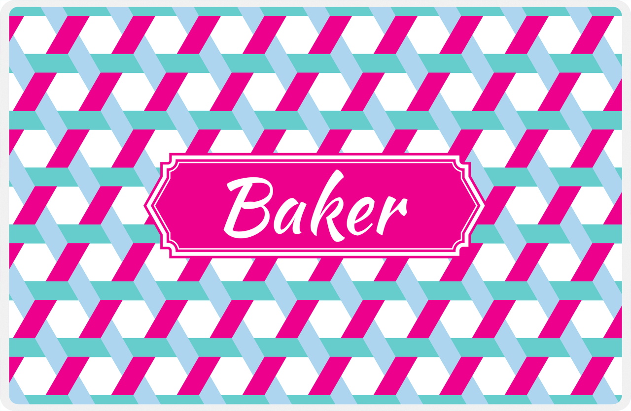 Personalized Trellis II Placemat - Viking Blue and White - Hot Pink Decorative Rectangle Frame -  View