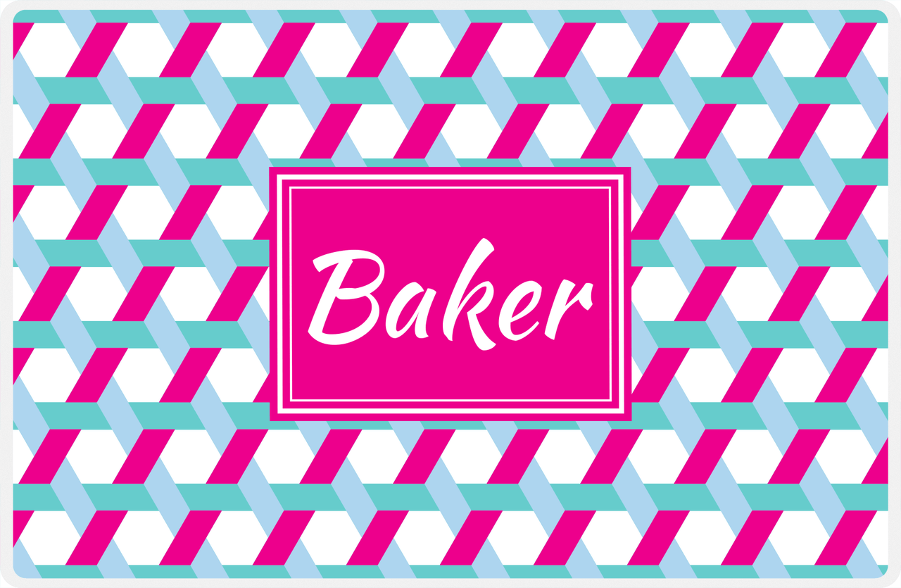 Personalized Trellis II Placemat - Viking Blue and White - Hot Pink Rectangle Frame -  View