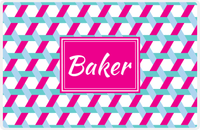 Thumbnail for Personalized Trellis II Placemat - Viking Blue and White - Hot Pink Rectangle Frame -  View