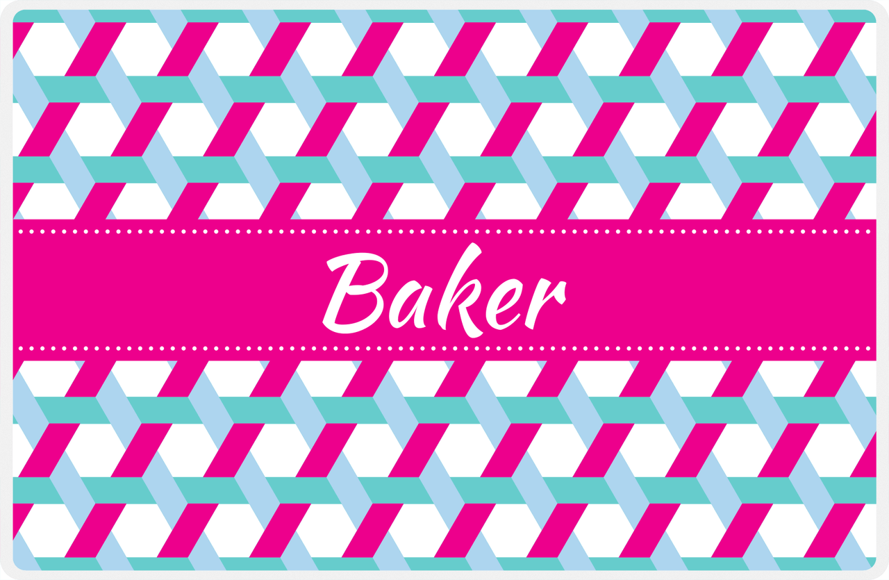 Personalized Trellis II Placemat - Viking Blue and White - Hot Pink Ribbon Frame -  View