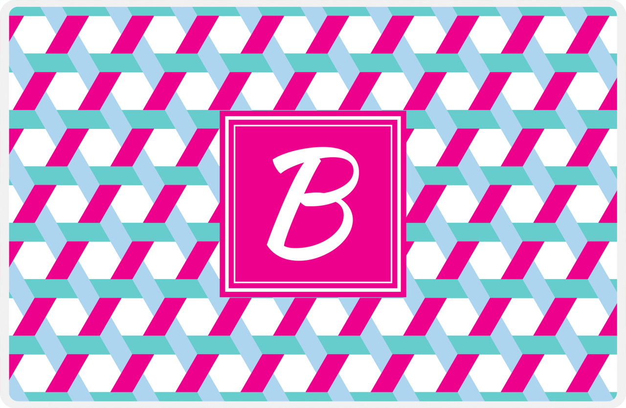 Personalized Trellis II Placemat - Viking Blue and White - Hot Pink Square Frame -  View