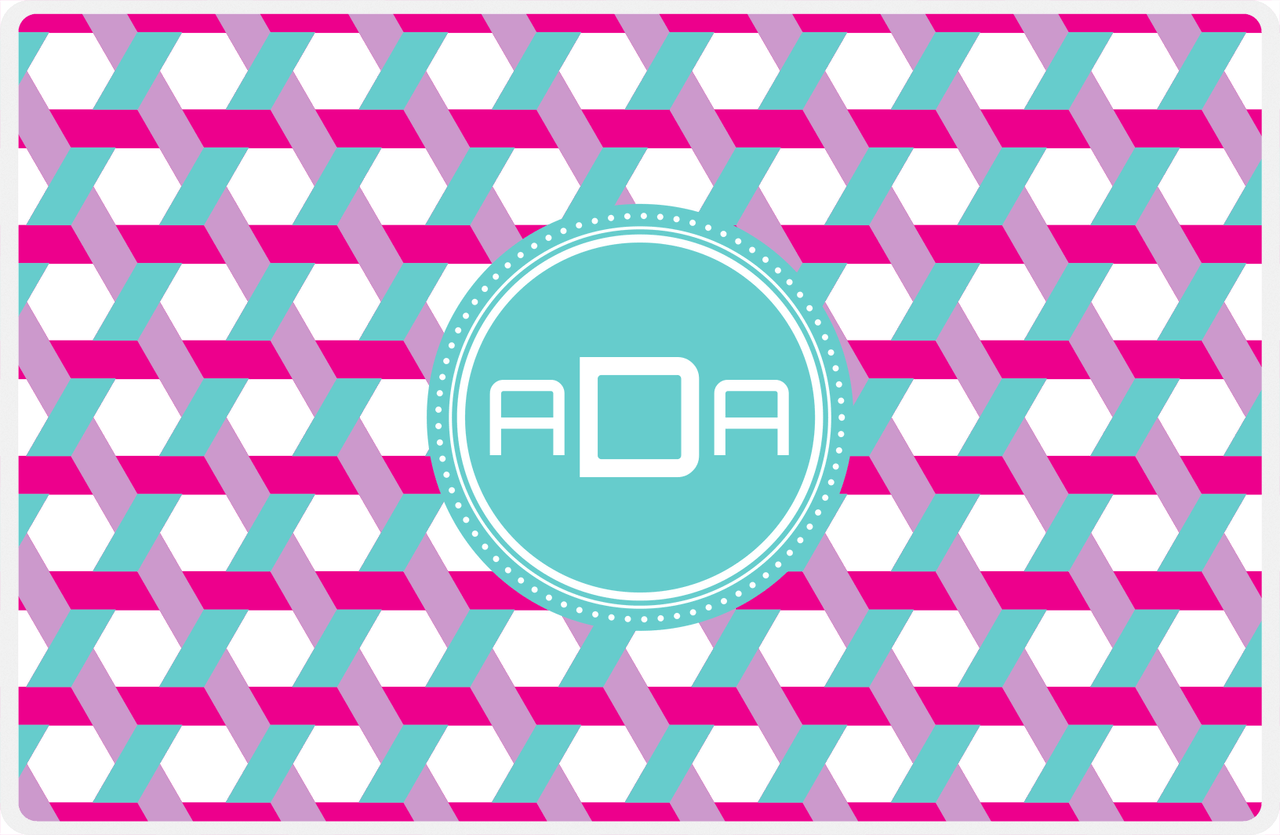 Personalized Trellis II Placemat - Hot Pink and White - Viking Blue Circle Frame -  View