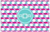 Thumbnail for Personalized Trellis II Placemat - Hot Pink and White - Viking Blue Circle Frame -  View