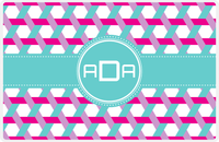 Thumbnail for Personalized Trellis II Placemat - Hot Pink and White - Viking Blue Circle Frame with Ribbon -  View