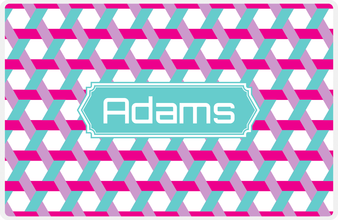 Personalized Trellis II Placemat - Hot Pink and White - Viking Blue Decorative Rectangle Frame -  View