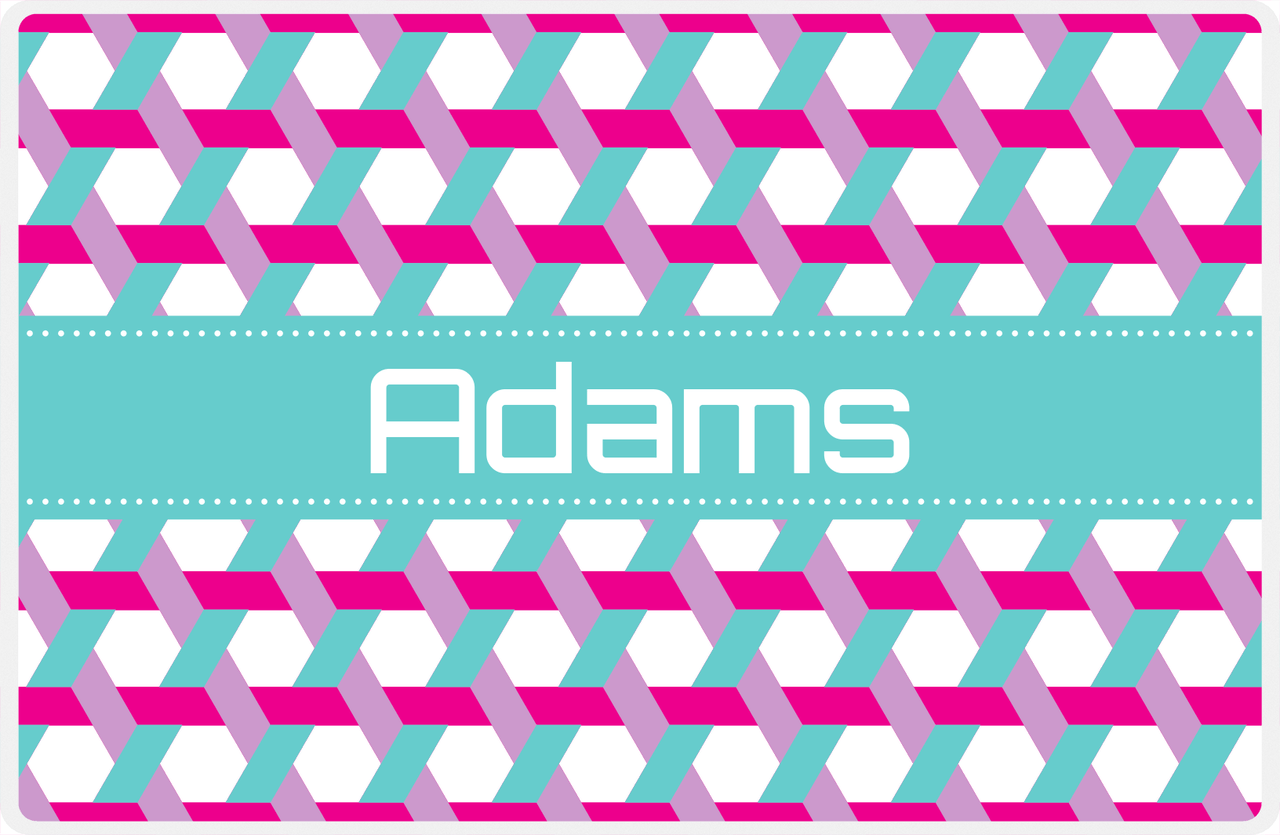 Personalized Trellis II Placemat - Hot Pink and White - Viking Blue Ribbon Frame -  View