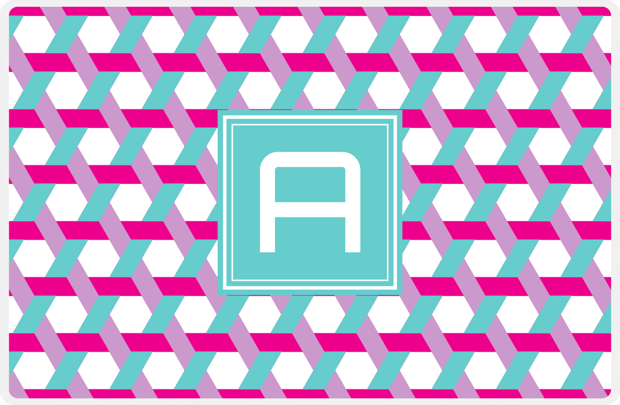 Personalized Trellis II Placemat - Hot Pink and White - Viking Blue Square Frame -  View
