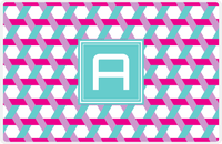 Thumbnail for Personalized Trellis II Placemat - Hot Pink and White - Viking Blue Square Frame -  View