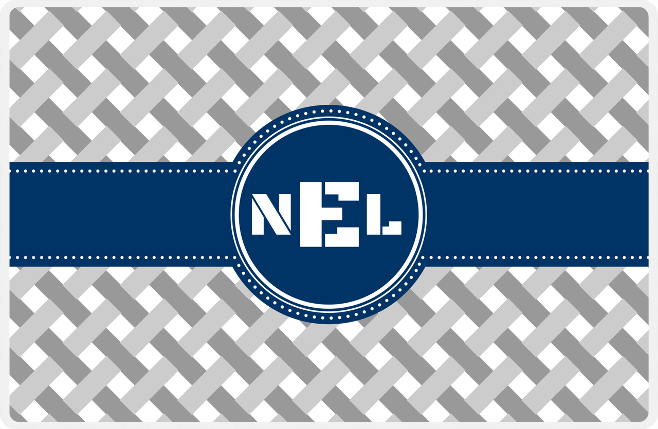 Personalized Trellis III Placemat - Light Grey and White - Navy Circle Frame with Ribbon -  View