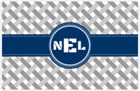 Thumbnail for Personalized Trellis III Placemat - Light Grey and White - Navy Circle Frame with Ribbon -  View