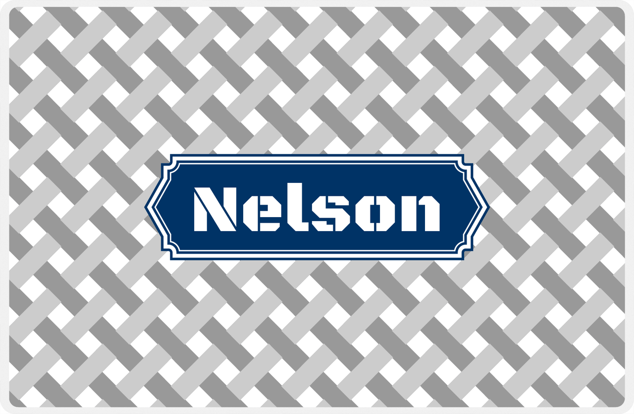 Personalized Trellis III Placemat - Light Grey and White - Navy Decorative Rectangle Frame -  View