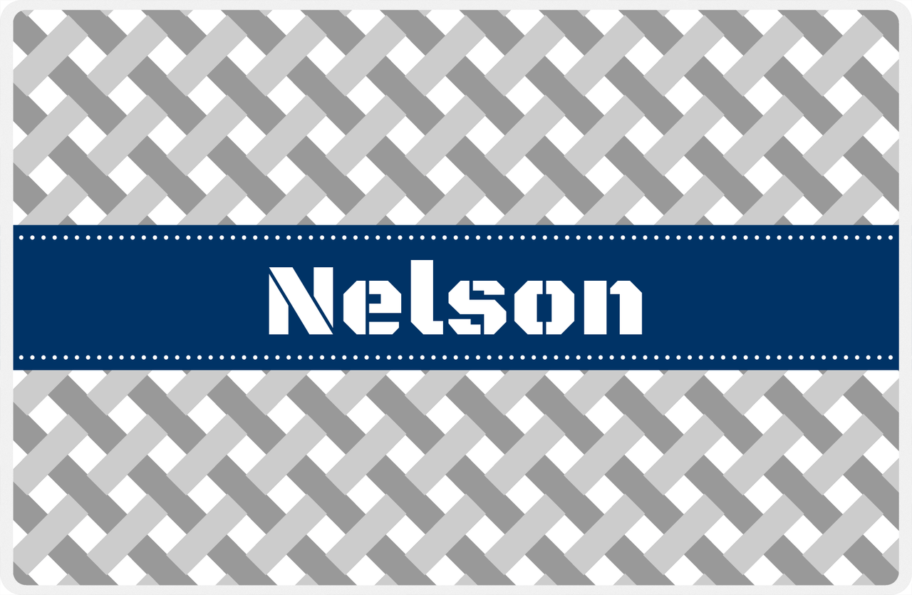Personalized Trellis III Placemat - Light Grey and White - Navy Ribbon Frame -  View