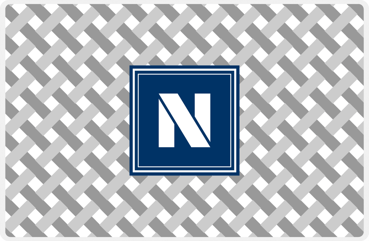 Personalized Trellis III Placemat - Light Grey and White - Navy Square Frame -  View