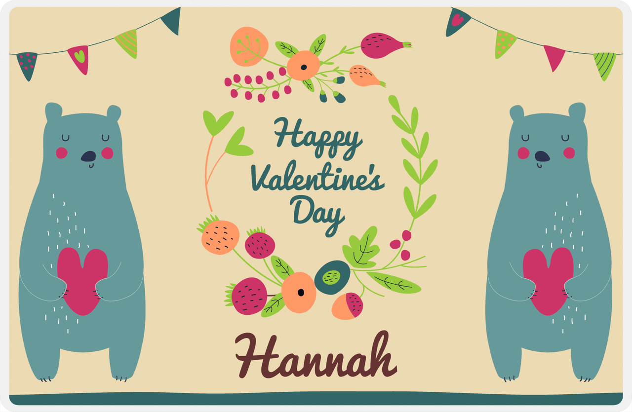 Personalized Valentines Day Placemat I - Bear Hug - Tan Background -  View