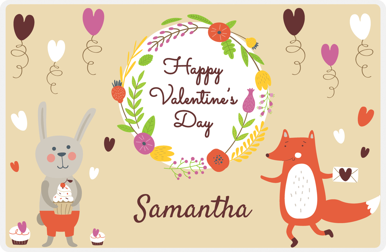 Personalized Valentines Day Placemat III - Flower Wreath - Tan Background -  View