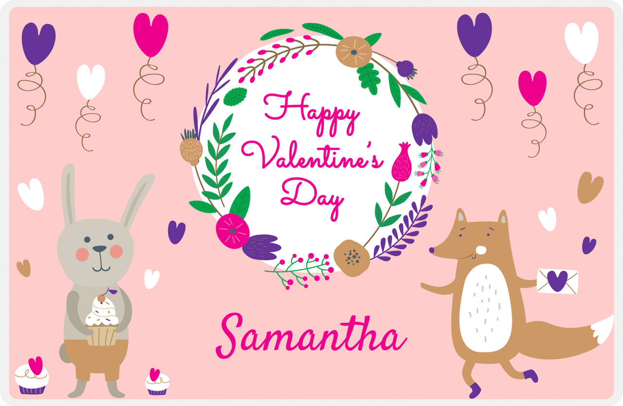 Personalized Valentines Day Placemat III - Flower Wreath - Pink Background -  View