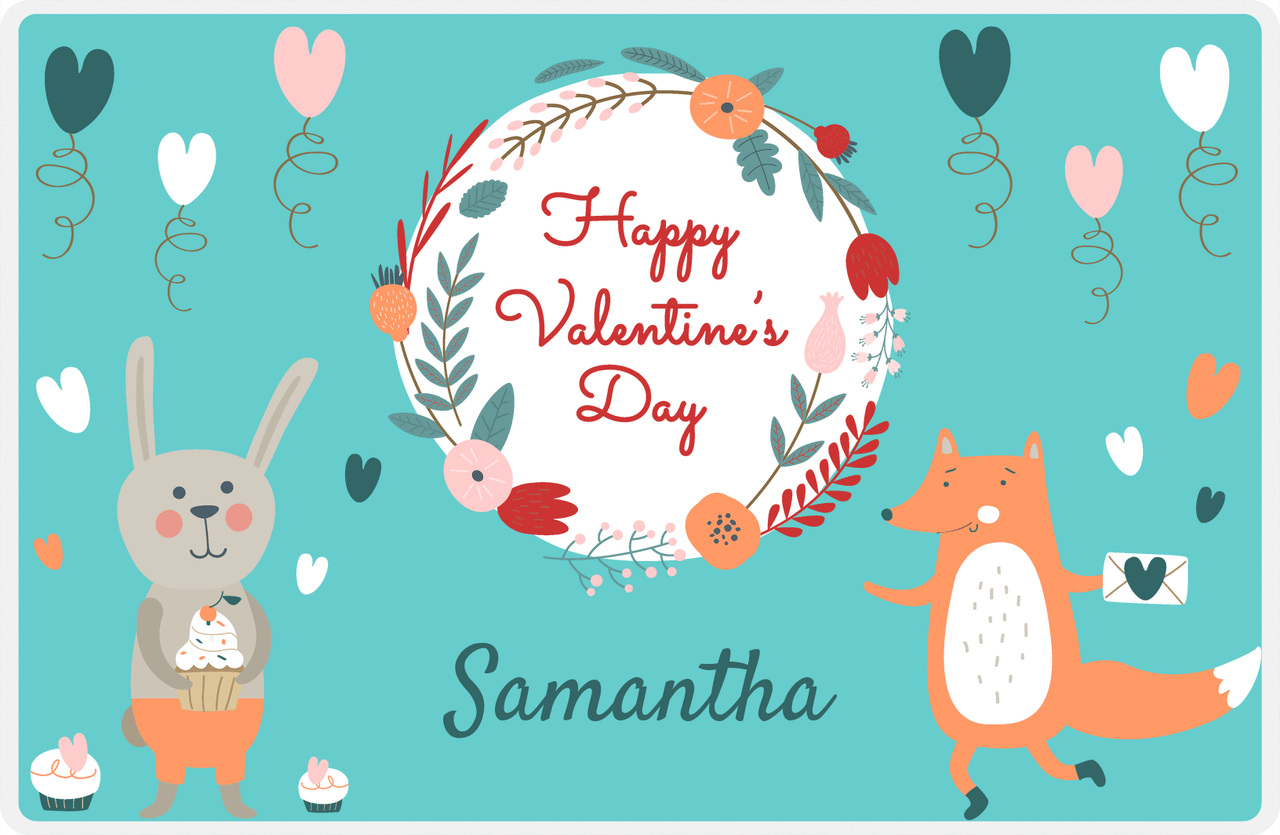 Personalized Valentines Day Placemat III - Flower Wreath - Teal Background -  View