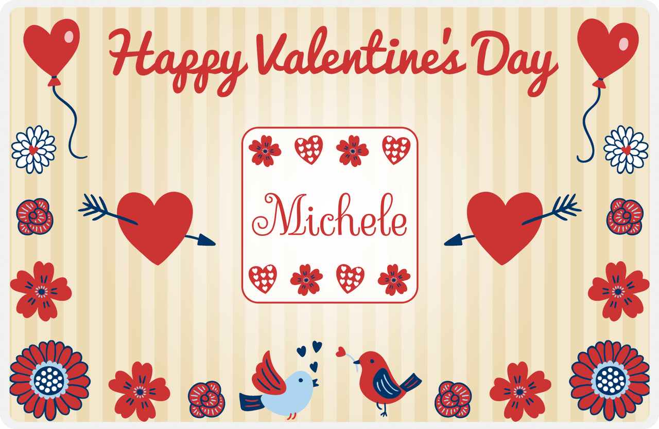 Personalized Valentines Day Placemat V - Heart Balloons - Tan Background -  View