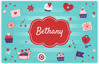 Thumbnail for Personalized Valentines Day Placemat VII - Valentines Cupcakes - Teal Background -  View