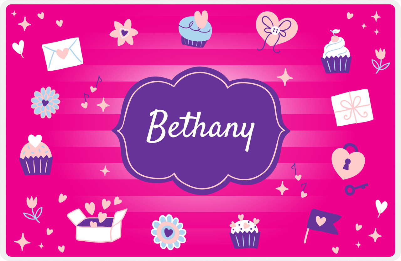 Personalized Valentines Day Placemat VII - Valentines Cupcakes - Pink Background -  View
