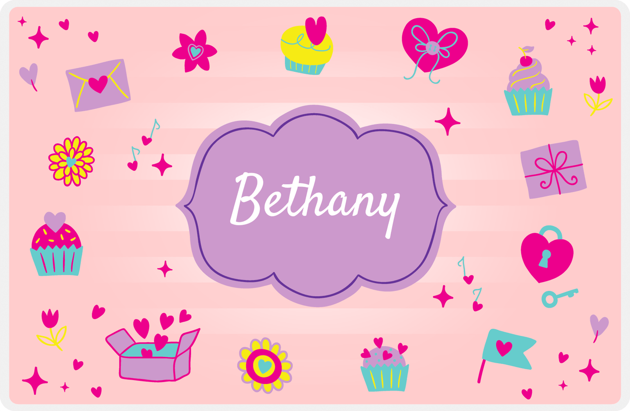 Personalized Valentines Day Placemat VII - Valentines Cupcakes - Light Pink Background -  View